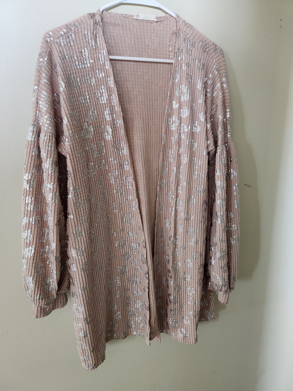 Entro Casual Open-Front Pink Foil Waffle Knit Cardigan M Medium